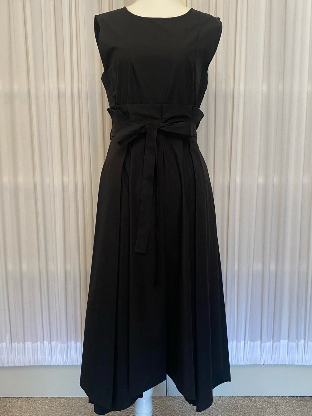 Chepe Italy Black Sleeveless Tie-Waist Midi Dress Paperbag-style, Full Pleated